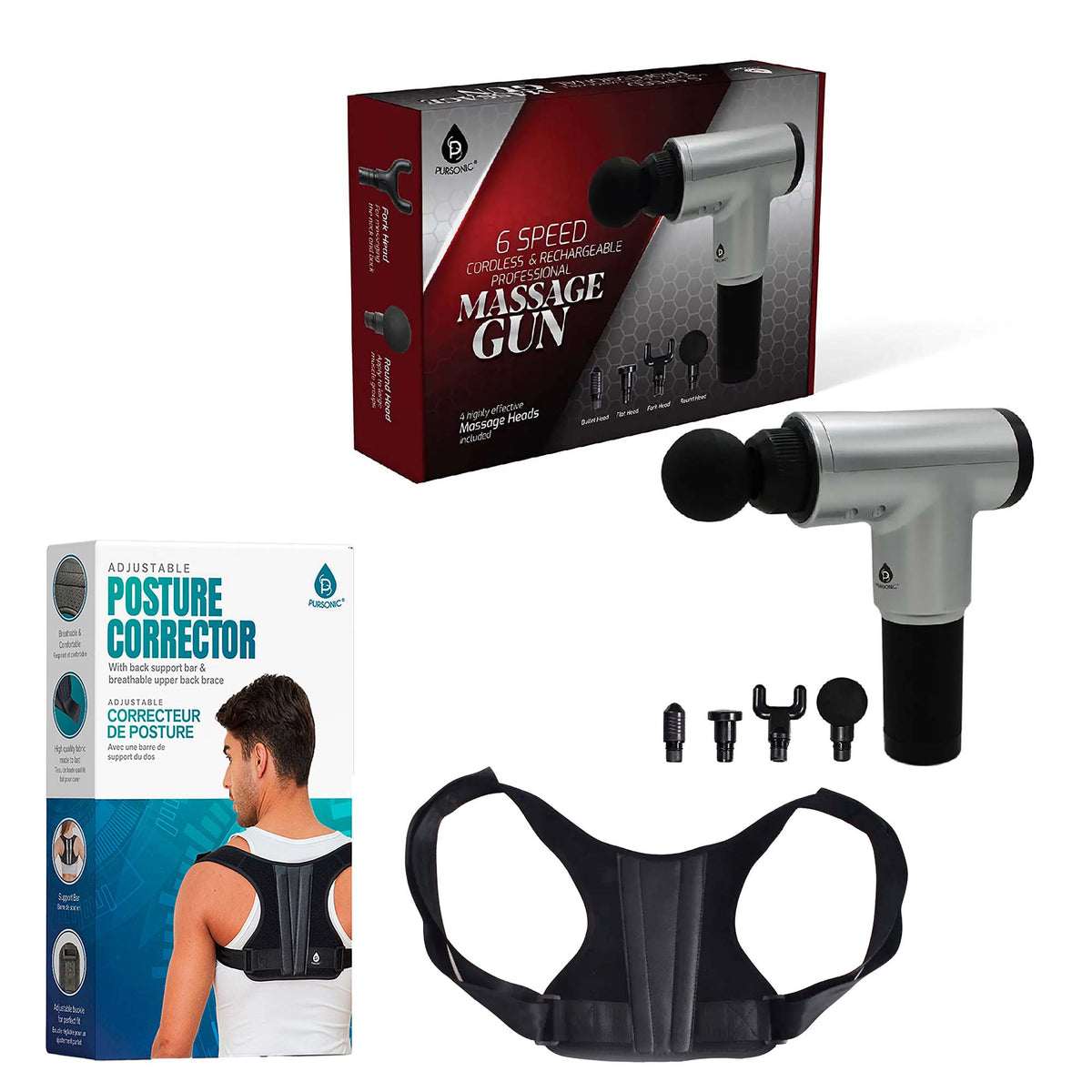Adjustable Posture Corrector & Professional Massage Gun - Sports