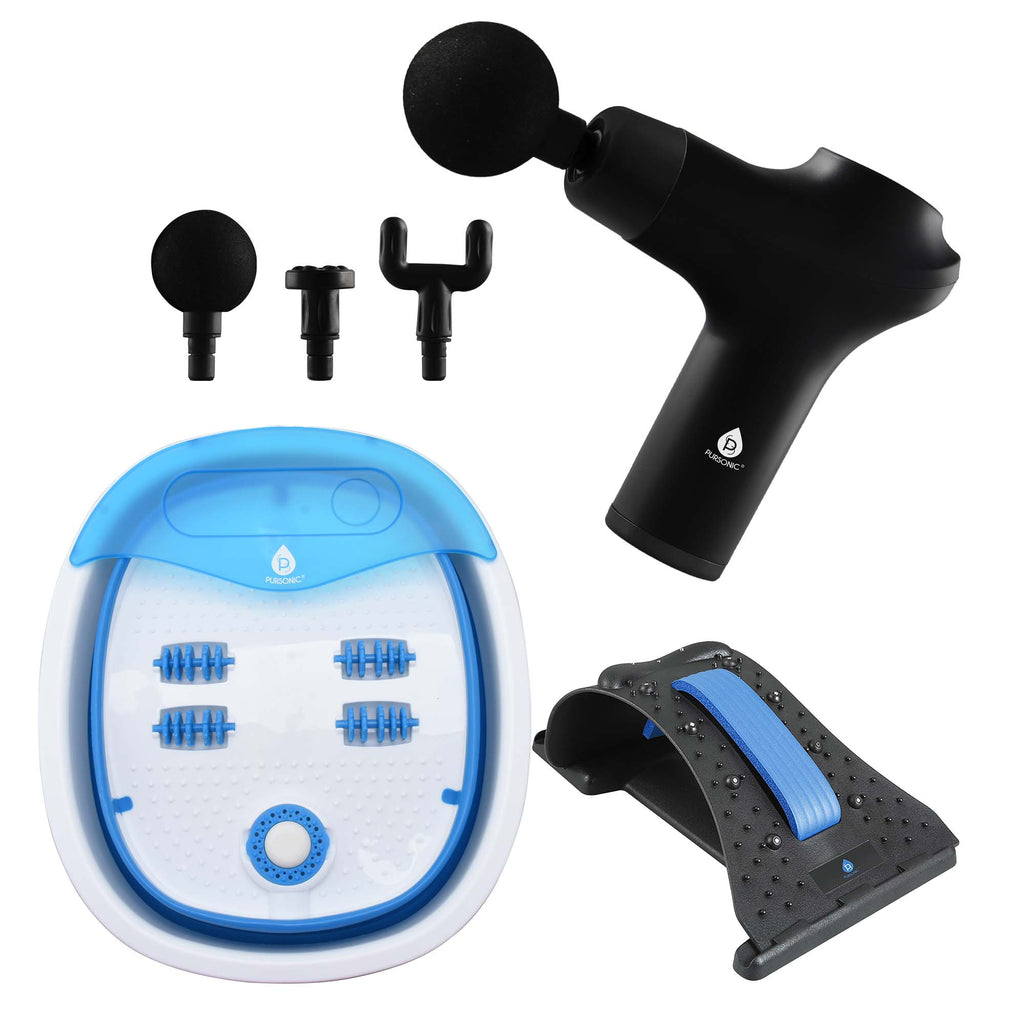 Head-to-Toe Relaxation Bundle: Massage Gun, Neck & Shoulder Stretcher, Foot Massager - Sports